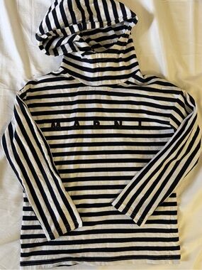 Marni Black and White Striped Hooded Top for Kids